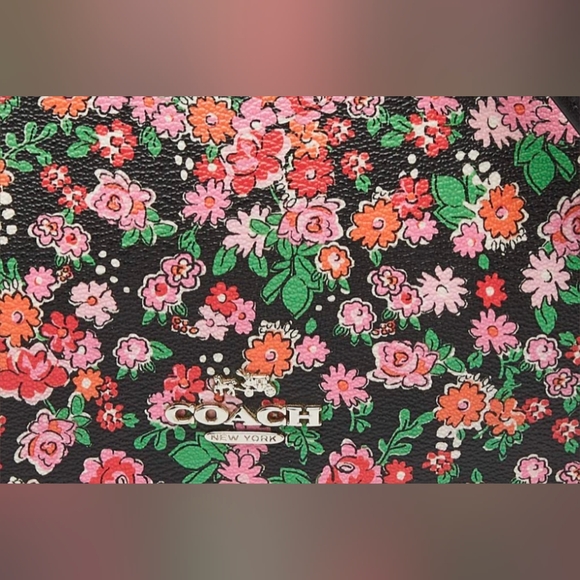 Coach Pink and Black Floral Leather & Canvas Satchel & Bonus Cherry Charm - Picture 4 of 16